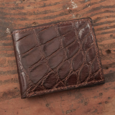 Brown Alligator Skin Bifold Leather Wallet
