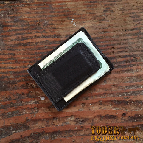 Black Bison Leather Money Clip Wallet