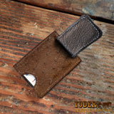 Magnetic Clip Wallet Ostrich Leather Brown