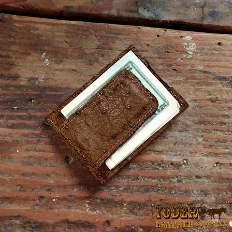 Brown Ostrich Skin Magnetic Money Clip