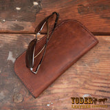 Brown Cowhide Leather Glasses Case