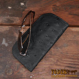 Black Ostrich Leather Glasses Case