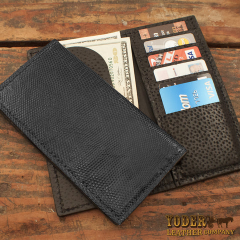 Black Tegu Lizard Checkbook Wallet
