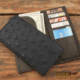 Black Ostrich Leather Checkbook Wallet