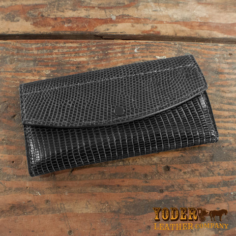 Black lizard clutch wallet