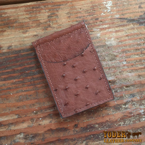 Brown Ostrich Skinny Clip Wallet